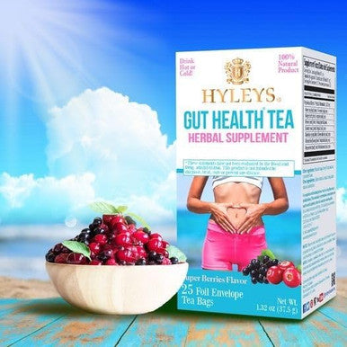 Hyleys Gut Health Super Berries Tea - Natural Digestive Support with Premium Green Tea Blend - 25 Tea Bags