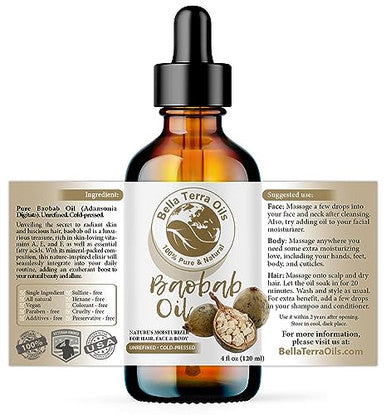 Bella Terra Oils - Baobab Oil 16Oz - The Ultimate Choice For Skin Hydration A Symphony Of Amino Acids & Essential Minerals For Your Skin