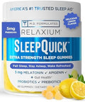 Relaxium Sleepquick Gummies Sleep Aid + Gut Health & Immune Support 5 Mg Melatonin Vitamin D3 + Prebiotic & Probiotic Blend Gluten & Drug Lemon Flavor 60 Gummies