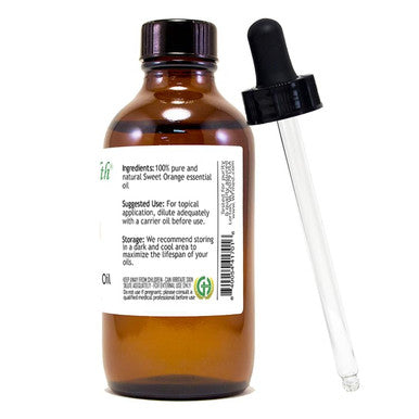 Sweet Orange - 4 fl oz (118 ml) Glass Bottle w/ Glass Dropper - 100% Pure Essential Oil - GreenHealth by Greenhealth