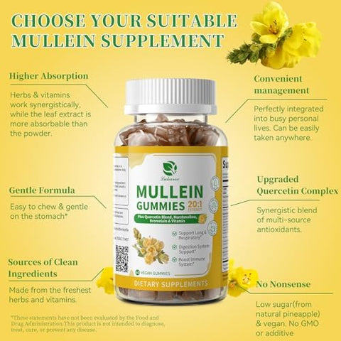 Lukaree (2 Pack) 9 In 1 Mullein Gummies For Lung Cleanse & Lymphatic Drainage Extra Strength Mullein Leaf Extract W/Quercetin Bromelain Elderberry & Marshmallow For Respiratory & Immunityvegan120 Count