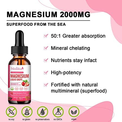 Mulittea Magnesium Glycinate Liquid High Potency Magnesium Glycinate Citrate Sugar Vegan Nongmo Complex Supplement Promotes Nervrelaxationmusclesleep Support