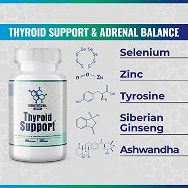Thyroid Support - Ltyrosine, Iodine, Vitamin B12 Complex, Zinc, Selenium, Ashwagandha, Copper & More 30 Day Supply