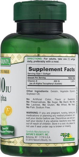 Nature's Bounty E 180Mg Pure Di-Alpha Softgels 120 Count