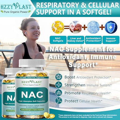Hzzyplant Nac Supplement - Nac Softgels For Antioxidant Immune Respiratory Liver Health Support - High Absorption Nac Supplement N Acetyl Cysteine 1200Mg - Non-Gmo Gluten-Free Vegan 2 Month Supply