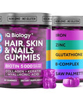 Iq Biology Biotin Gummies For Hair Skin And Nails - Hair Growth Vitamins For Women & Men - Hair Loss Gummy Supplement With Extra Strength Biotin (Vitamin B7) Collagen Keratin & Dht Blocker 60 Chewable Bears