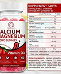 Calcium, Magnesium, Zinc & Vitamin D Gummies - 2 Pack Vitamins For Women, Men & Kids Calcium Supplements For Strong Healthy Bones, Zinc Gummies, Gluten-Free, Vegan - 120 Count