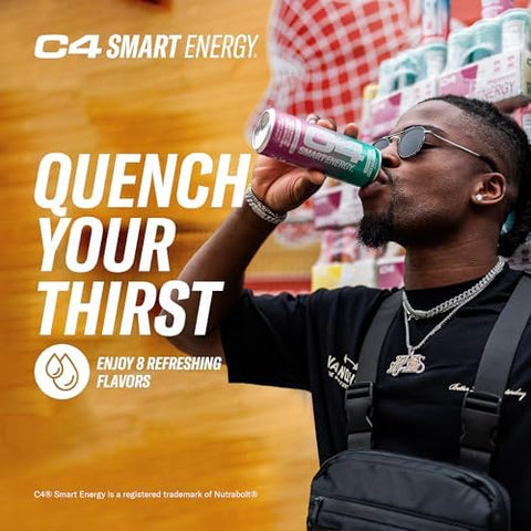 C4 Smart Energy Drink - Sugar Free Performance Fuel & Nootropic Brain Booster, Coffee Substitute or Alternative | Watermelon Burst 12 Oz - 12 Pack
