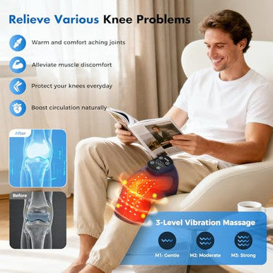 Miula Red Light Therapy & Vibration Massage Knee Brace Wireless Rechargeable With 660Nm&850Nm Light & Heating Function Relief For Knee Joint Elbow & Shoulder Pain Promotes Faster Recovery