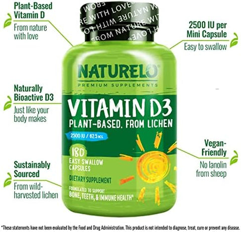 Naturelo Vitamin D Plant Based From Lichen 180 Mini Capsules Vegan B12 1000 Mcg Methylcobalamin 90 Capsules