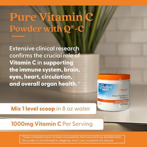 DoctorS Best Vitamin C Powder With QC Healthy Immune System Brain Eyes Heart And Circulation Joints Sourced From Scotland 250G 8.8 Ounce