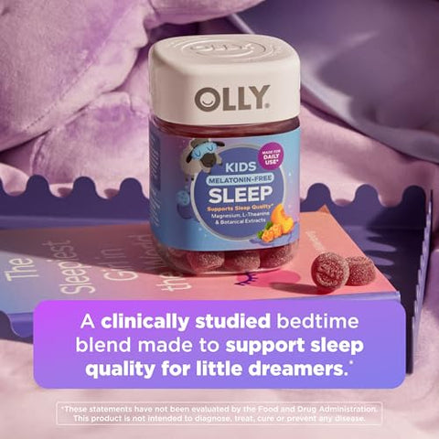 Olly Kids Melatonin Free Sleep Gummy Supplement Supports Sleep Quality Magnesium L-Theanine Lemon Balm Cloudberry Peach Flavored 25 Day Supply 50 Count