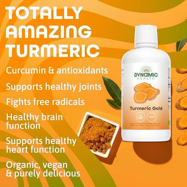 Dynamic Health Turmeric Gold 100% Juice Turmeric Supplement No Additives Joint Support Antioxidant Inflammation Vegan Gluten Nongmo 32 Fl Oz