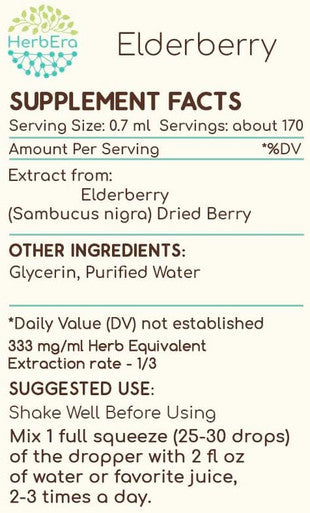Elderberry B120 Alcohol-Free Herbal Extract Tincture, Concentrated Liquid Drops Natural Elderberry (Sambucus Nigra) Dried Berry 4 fl oz
