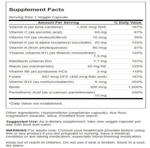 Swanson Daily Multivitamin Without Minerals 30 Veg Capsules