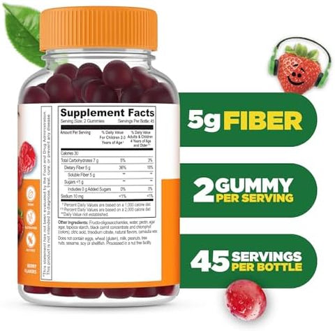 Lifeable Prebiotic Fiber Gummies For Kids Kids Fiber Gummies 5G Great Tasting Fiber Supplements For Kids Prebiotic Gummies For Digestive Health Fiber Gummy For Kids Children 90 Gummies