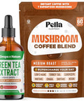 Drops Of Nature Pella Nutrition Mushroom Coffee With Lion'S Mane (Regular Caffeine 60 Cups) & Drops Of Nature Green Tea Extract Liquid Drops (Pineapple 60Ml) Vegan Non-Gmo Antioxidant-Rich Daily Focus Support