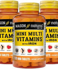 Mason Natural Daily Mini Multi Vitamins With Iron Vitamins A C D E B1 B2 B3 B6 B12 Folate & Calcium 100 Day Supply Per Bottle (3Pack)