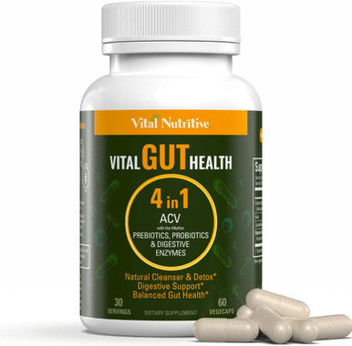 Vital Gut Health 4In1 Formula With Apple Cider Vinegar, Prebiotics & Probiotics, Digestive Enzymes For Strong Immunity Support And Complete Gut And Digestion Support