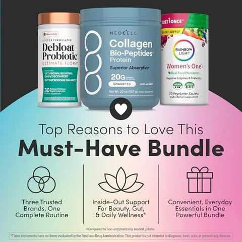 Neocell Womena A' A" S Debloat Beauty and Balance Bundle 3In1 Bundle Pack Collagen BioPeptides Protein Debloat Probiotic Womena A' A" S One + Multivitamin