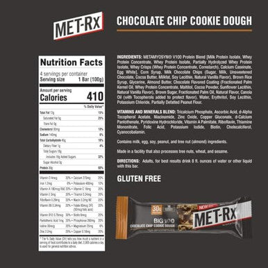 Metrx Big 100 Colossal Protein Bars Chocolate Chip Cookie Dough Meal Bars 24 Count