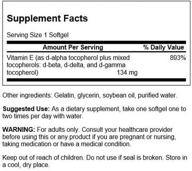 Swanson Vitamin E Mixed Tocopherols 200 Iu (134 Milligrams) 100 Sgels
