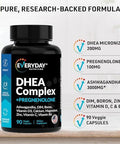 Dhea Micronized 200Mg Complex With Pregnenolone 100Mg Supplement For Men & Women With Ashwagandha, Dim, Magnesium, Boron, Calcium , Zinc, Vitamin D3, C And B6 Hormone Support - Made In Usa 90 Capsules
