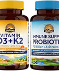 Vitalitown D3 K2 and Immune Probiotics 70B Bundle Vitamin D3 K2 Supplement (10000 IU and 200 mcg) + Probiotics (70 Billion CFU 15 Strains) for Immune Bone and Digestive Support