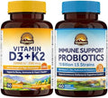Vitalitown D3 K2 and Immune Probiotics 70B Bundle Vitamin D3 K2 Supplement (10000 IU and 200 mcg) + Probiotics (70 Billion CFU 15 Strains) for Immune Bone and Digestive Support