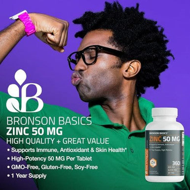 Bronson Zinc 50 Mg High Potency One Year Supply Supports Immune, Antioxidant & Skin Health - Non-Gmo, 360 Vegetarian Tablets