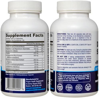 Dr. Maxwell Serotonin And Dopamine Supplements With Mood Probiotic 5In1 Support For (1) Dopamine (2) Serotonin (3) Mood (4) Relaxation (5) Focus & Brain 60 Capsules