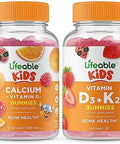 Lifeable Calcium With Vitamin D Kids + Vitamin D3 + Vitamin K2 Kids Gummies Bundle Great Tasting Vitamin Supplement Gluten Gmo Chewable Gummy
