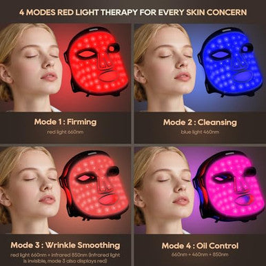 Morfone Red Light Therapy For Face 4 Modes Led Face Mask Light Therapy With Timing Function Near-Infrared 850Nm Red Light Therapy For Home Use For Women Girls