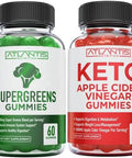 60 Supergreens Gummies Daily Green Superfoods Supplement + 60 Keto Apple Cider Vinegar Gummies Advanced Weight Loss.