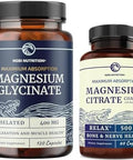 Nobi Nutrition Magnesium Glycinate 400Mg (120Ct) & Magnesium Citrate 500 Mg (60Ct) High Absorption Calm Relaxation Digestion & Muscle Support Nongmo Vitamin And Mineral Bundle