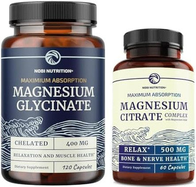Magnesium Glycinate 400Mg (120Ct) & Magnesium Citrate 500 Mg (60Ct) High Absorption Calm Relaxation Digestion & Muscle Support Nongmo Vitamin And Mineral Bundle