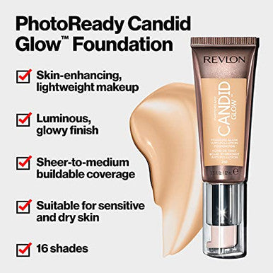 Revlon Photoready Candid Glow Moisture Glow Anti-Pollution Foundation With Vitamin E & Prickly Pear Oil Anti-Blue Light Ingredients Without Parabens Pthalates & Fragrances Honey Beige 0.75 Oz