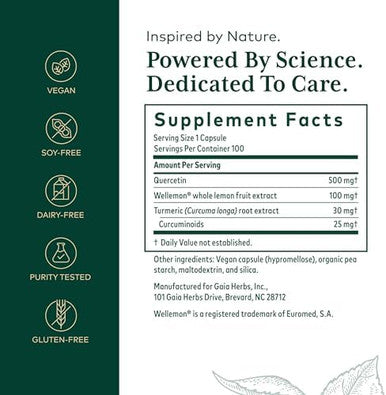 Gaia Herbs Pro Quercetin Synergy 500 Immune System Support Supplement Cell Health Supplement With Quercetin Bromelain & Turmeric 100 Tablets (100 Servings)