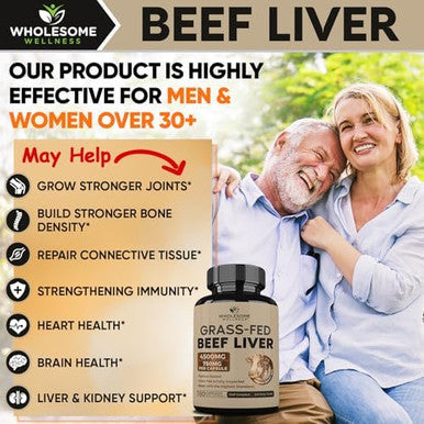 Wholesome Wellness Grass Fed Desiccated Beef Liver Capsules (180 Pills, 750Mg Each) - Natural Iron, Vitamin A, B12 For Energy - Raised Undefatted In Zealand Without Hormones Or Chemicals