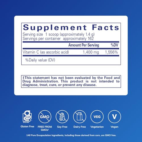 Pure Encapsulations Ascorbic Acid Powder Hypoallergenic Vitamin C Supplement For Antioxidant Support 8 Ounces