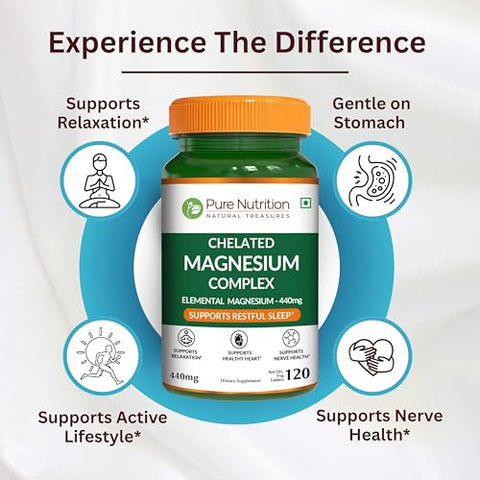 Pure Nutrition Chelated Magnesium Complex 440Mg Elemental Magnesium Per Serving 120 Tabs 3 Forms Of Magnesium Glycinate Magnesium Oxide And Magnesium Citrate