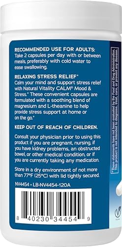 Natural Vitality Calm Mood and Stress Relief Capsules Magnesium Glycinate Supplement 120 Caps