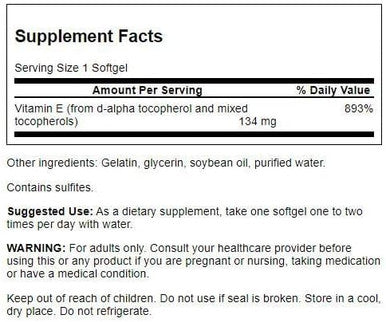 Swanson Vitamin E Mixed Tocopherols 200 Iu (134 Milligrams) 250 Sgels