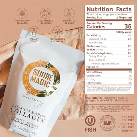 Shore Magic Premium Marine Collagen Powder Hydrolyzed Type I Ii Iii & Iv Peptides From Wild Fish For Skin Hair Nails & Joints 14 Servings
