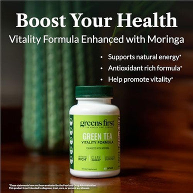 Greens First Green Tea Vitality Formula Enhanced With Moringa Antioxidantrich For Clean Energy Vegan & Gluten Powerful Blend For Energy & Overall Wellness (60 Capsules)