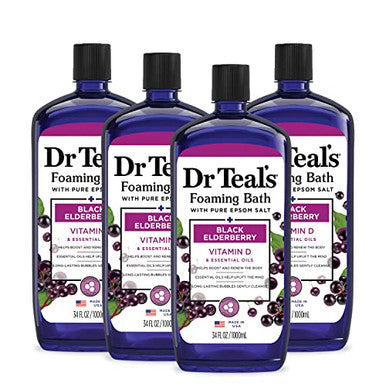 Dr Teal'S Foaming Bath With Pure Epsom Salt Black Elderberry With Vitamin D 34 Fl Oz (Pack Of 4) (Packaging May Vary) & Pure Epsom Salt Soak Soothe & Comfort With Oat Milk & Argan Oil 3 Lbs