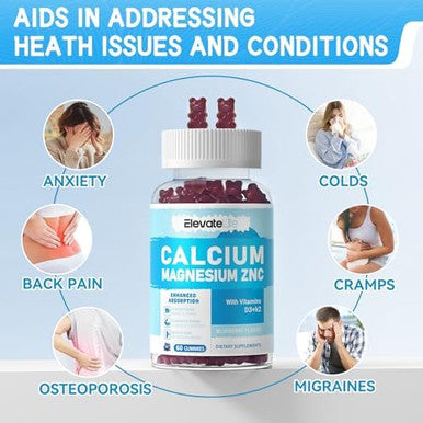 Calcium Magnesium Zinc Gummies With Vitamin D3 & K2 - High Potency Enhanced Absorption -60 Orange Gummies Flavored