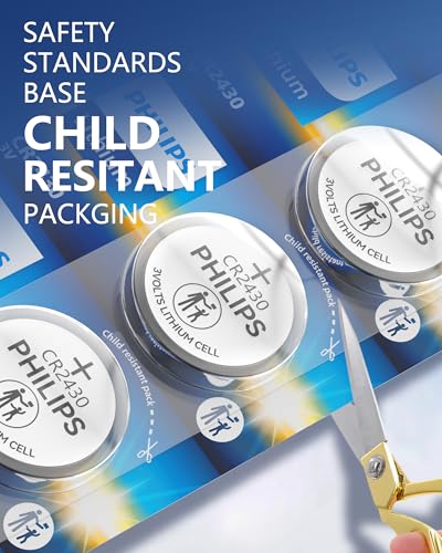 Philips Cr2430 3V Lithium Button Cell Battery 20 Pack 10 Year Shelf Life Stable Discharge Child Resistant Packaging Works With Key Fob & Household Electronics
