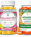 Lunakai Usa Made Collagen & Vitamin C Gummies Bundle For Adults 50 Supports Skin Hair Joint Health & Immune Function Non-Gmo Vegan Delicious Lemon & Orange Flavors 60Ct Each