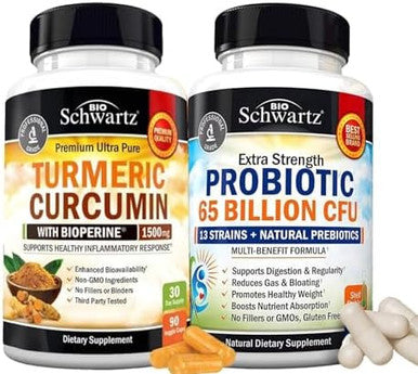 65 Billion Cfu Daily Probiotic Supplement (1 Month Supply) Plus Turmeric Curcumin With Black Pepper Extract 1500Mg Complex (Trial Size)